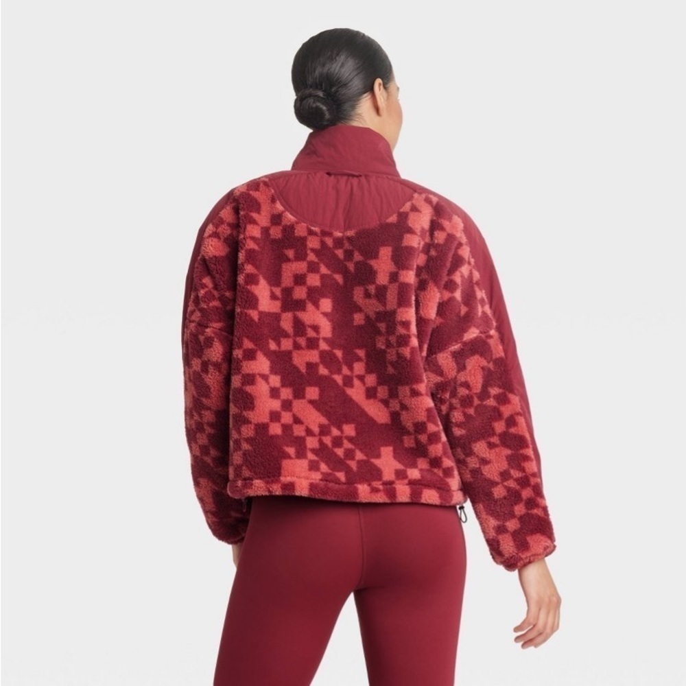 Women's Printed High Pile Fleece Jacket - JoyLab™ Wine Red new - Picture 3 of 7